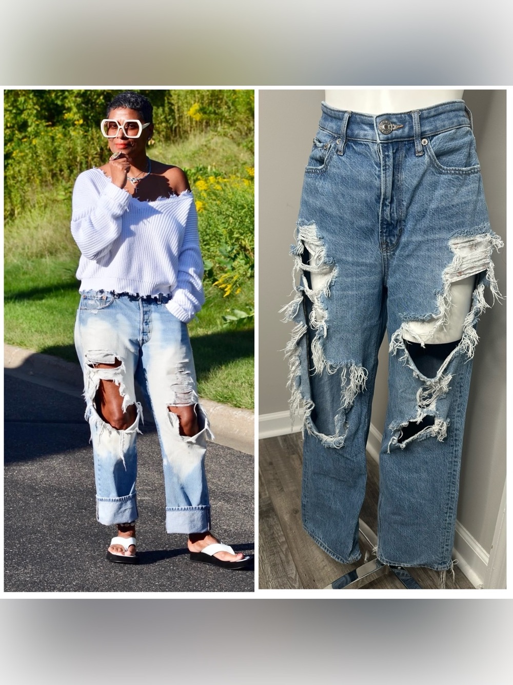 American Eagle Outfitters Distressed Light Blue Boyfriend Jeans-6